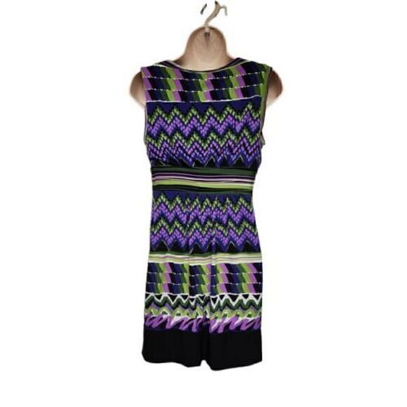 Sandra Darren Sheath Dress 8P Green Geometric Lined Polyester Knee Length - Picture 3 of 7